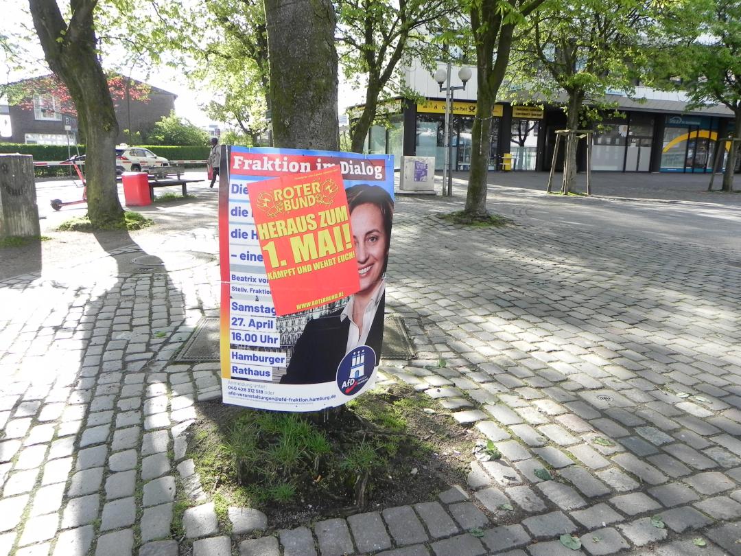 1 Mai 2024 Plakate Roter Bund Hamburg Billstedt 2