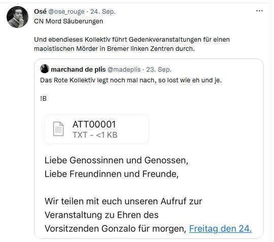 Twitter Reaktionäre Kommentare zum Aufruf des RKB zur Veranstaltung am 24.09.2021