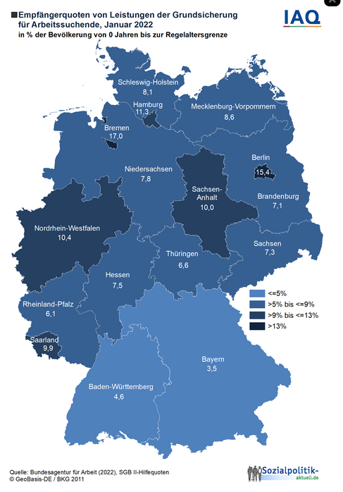 Empfängerquote Leistungsempfänger Grundsicherung Arbeitssuchende Januar22