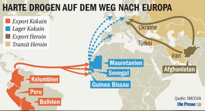 Harte Drogen Wege nach Europa